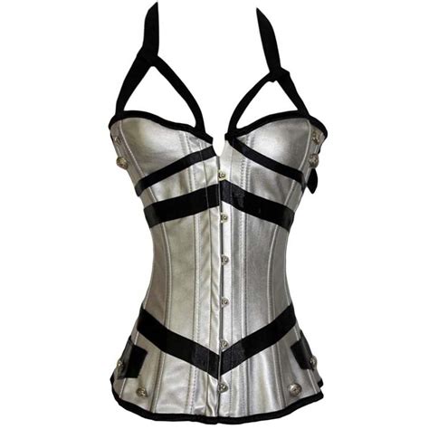 Sexy Corset Silver Strapless Overbust Sexy Corset Bustier Lace Up