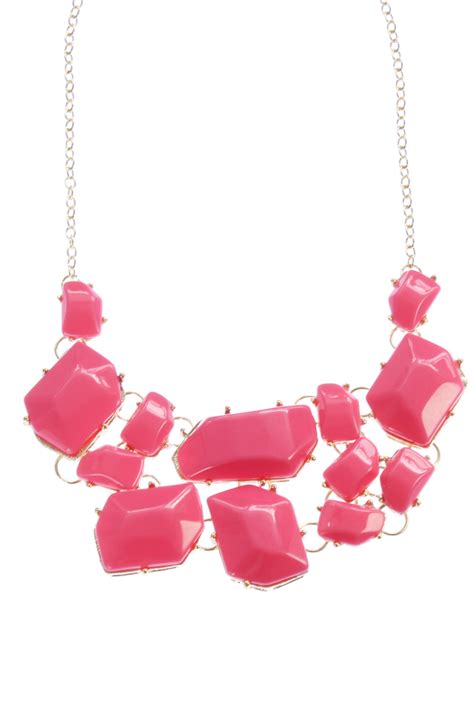 Hot Pink Stone Fragments Bauble Necklace