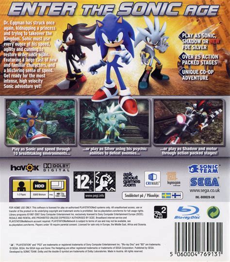 Sonic The Hedgehog 2006 Playstation 3 Box Cover Art