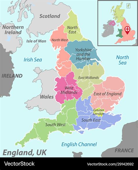 Map England With Districts Royalty Free Vector Image