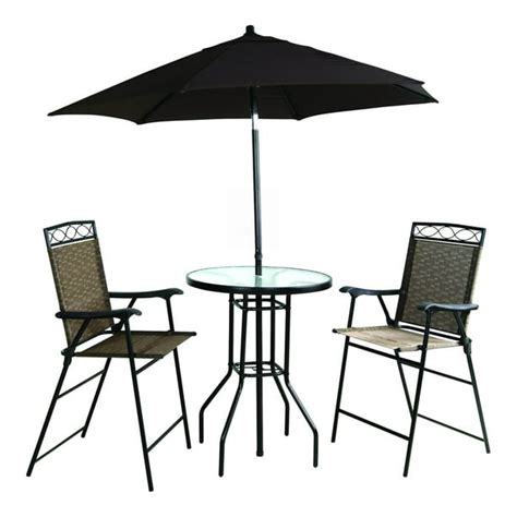 Four Piece Folding Bar Height Patio Set With Table And Umbrella