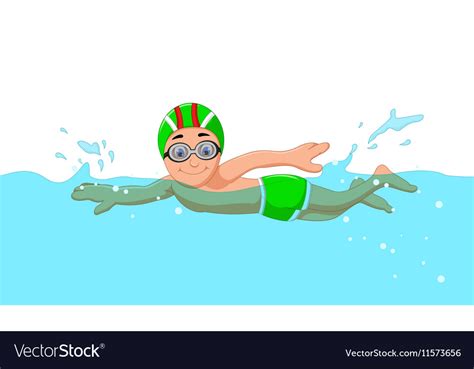 Funny Cartoon Boy Swimmer In Swimming Pool Vector Image