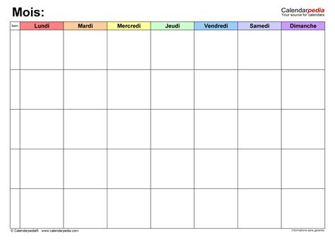 Planning Mensuel Calendarpedia