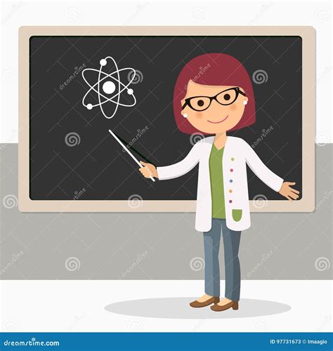 Young Female Teacher On Science Lesson At Blackboard In Classroom Stock