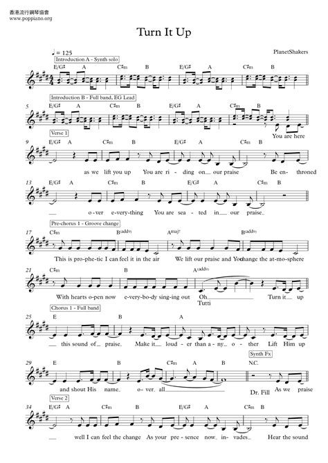 Hymn Planetshakers Turn It Up Sheet Music Pdf Free Score Download ★