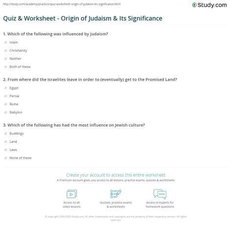 Quiz And Worksheet Origin Of Judaism And Its Significance