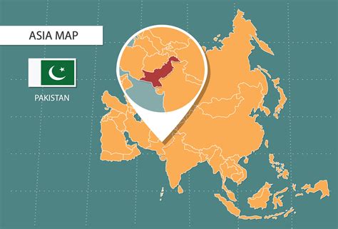 Mapa Do Paquistão Na Versão De Zoom Da ásia ícones Mostrando Bandeiras