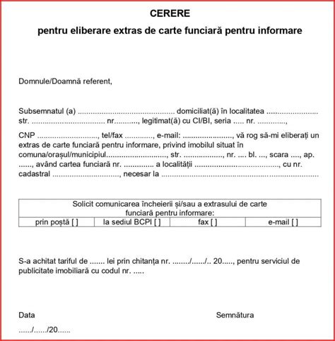 Cerere Eliberare Extras Carte Funciara CF Model Word PDF Sau Excel