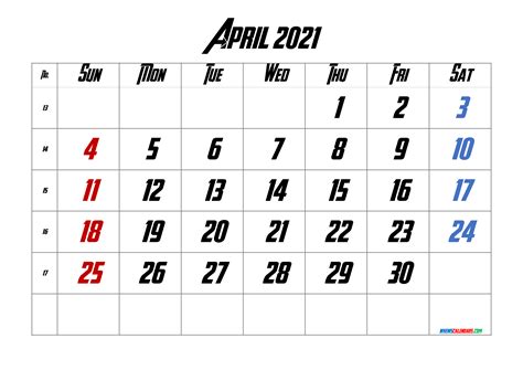 Free Printable April 2021 Calendar 6 Templates