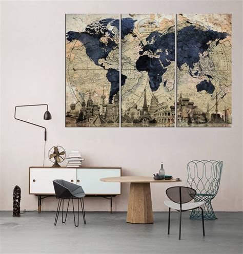 Large Abstract Art On Canvas World Map Wall Art Old World Map Etsy