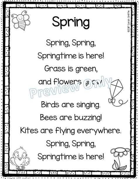 Spring Printable Poem For Kids Spring Poems For Kids Kindergarten