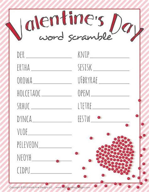 Word searches surveyed to be one of the very favorite word games for seniors. Valentine's Day Word Scramble | Free Printable for Kids ...
