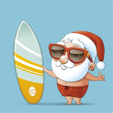 Santa Claus Surfer Holding His Surfboard Stock Vector Illustration Of Seasonal Stand 205152345