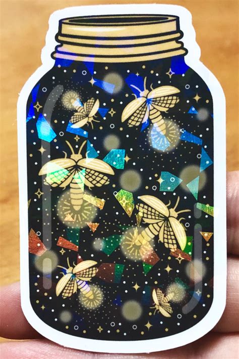 Holographic Vinyl Sticker Fireflies In Jar 3 Different Etsy