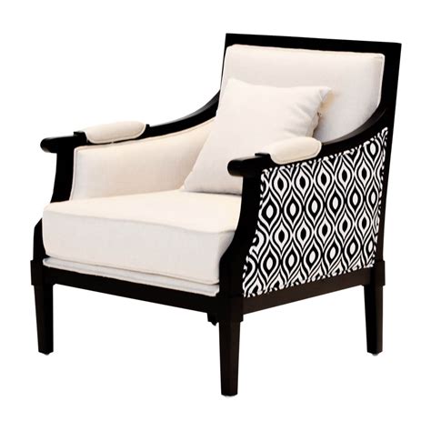 Black And White Mahogany Wood Upholstered Accent Armchair