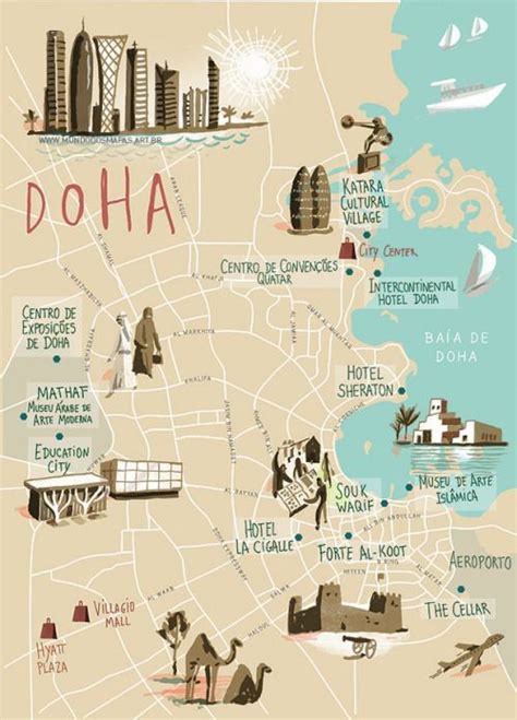 Qatar Travel Doha Illustrated Map