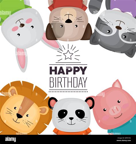 Happy Birthday Card With Cute Animals Stock Vector Image And Art Alamy