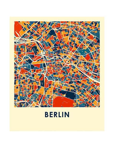 Berlin Map Print Full Color Map Poster Etsy Dallas Map Map Print