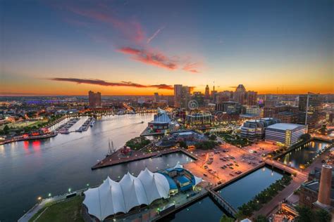 Baltimore Maryland Usa Skyline Looking Over The Inner Harbor Stock