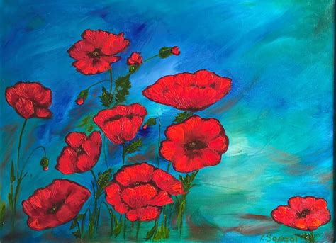 Poppy Field Painting Red Poppies Canvas Wall Art Red Flower Oil