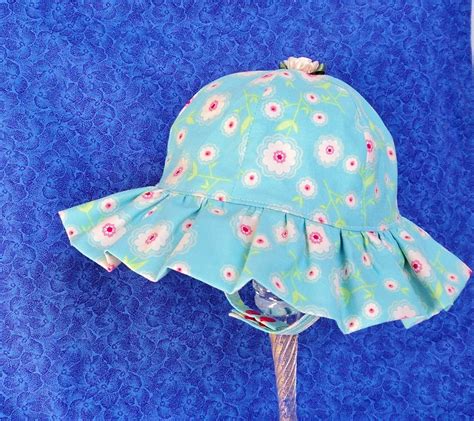 Baby Girl Sun Hat Aqua With Flowers And Chin Straps Etsy