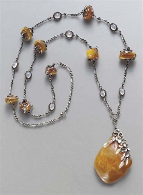 A Silver Amber Moonstone And Pearl Necklace In The Style Of Sybil