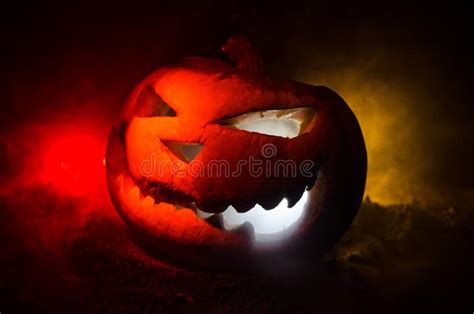 Halloween Pumpkins Smile And Scrary Eyes For Party Night Close Up View