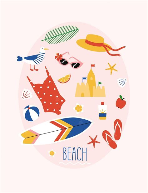 Premium Vector Trendy Vector Illustration Cute Summer Beach Set