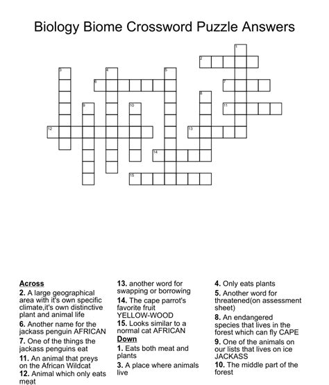 Biome Crossword Puzzle Answer Key Exercisematsexercise