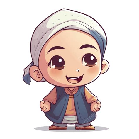 Happy Muslim Boy Character Cute Muslim Character Moslem Kids Pray