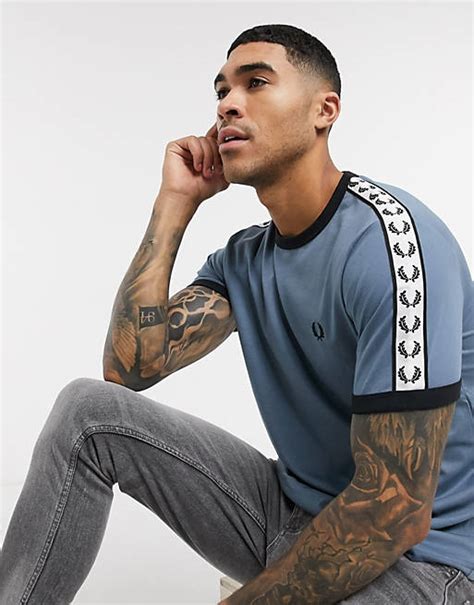 Fred Perry Taped Ringer T Shirt In Blue Asos