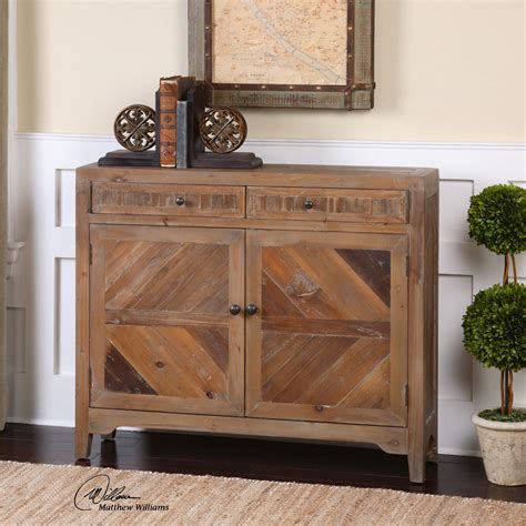 Reclaimed Solid Fir Wood Two Door And Drawer Accent Console Cabinet