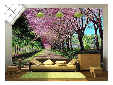 Wall26 Cherry Blossom Pathway In Chiangmai Thailand Removable Wall