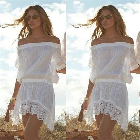 Off Shoulder Sexy Lace Crochet Womens Summer Bikini Cover Up Hollow