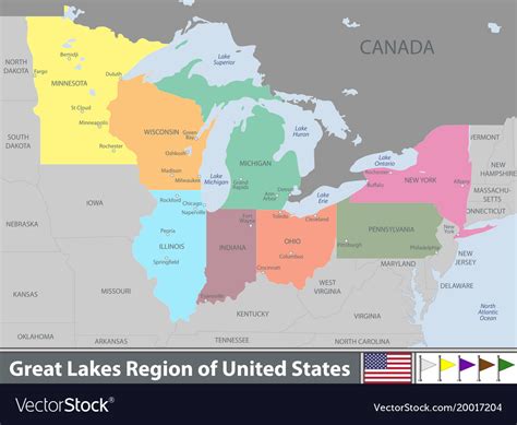 Great Lakes Region United States Royalty Free Vector Image
