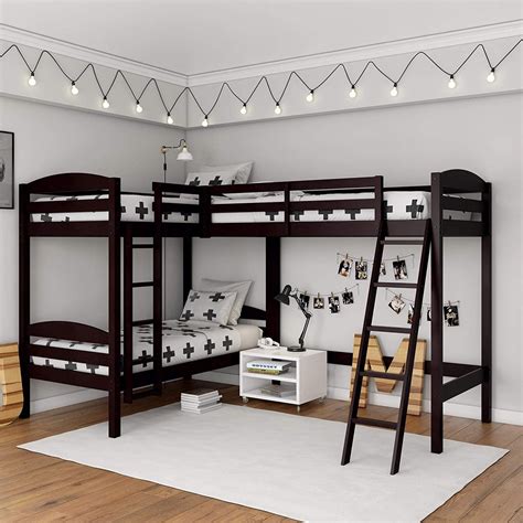 Twin Over Twin Bunk Bed For Kids Wood L Shaped Corner Bunk Bed Frame 3