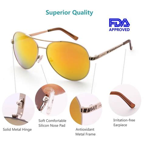 lotfancy sunglasses for women aviator sunglasses uv400 protection lens 61mm metal frame