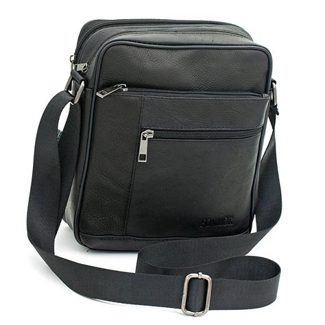 Small Genuine Leather Cross Body Messenger Bags Satchel Shoulder Bag For Men Black