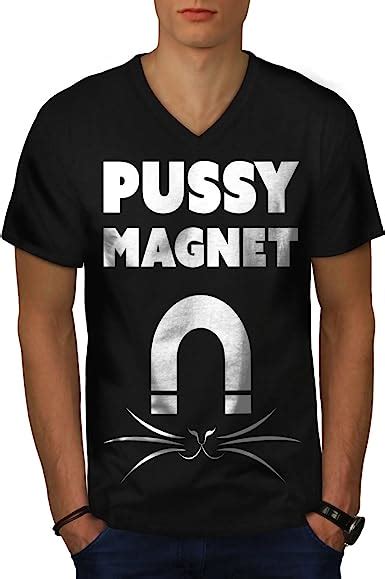 Wellcoda Pussy Magnet Cool Mens V Neck T Shirt Magnet Design Printed