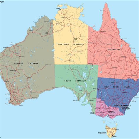 Australia Political Map Regions Names Free Vector Gambaran