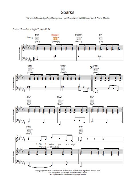 Sparks Sheet Music Coldplay Piano Vocal And Guitar Chords