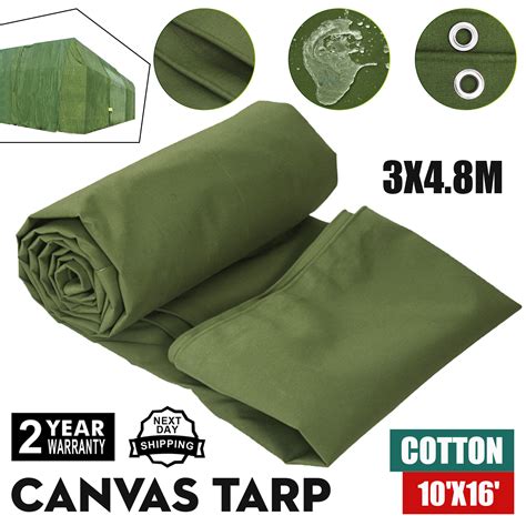 10x 16 Canvas Tarp 3x48m Green Cotton Tarpaulin Heavy Duty 10x16 Ft