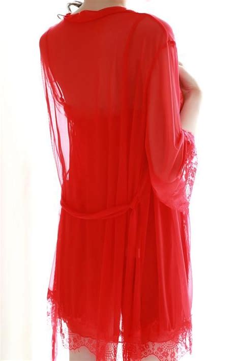 sexy hot red lace nightgown with robe