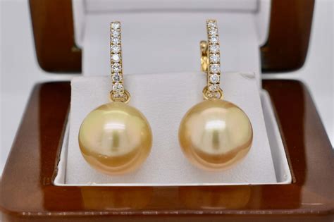 SOLD 18ct Yellow Gold 13 13 5mm Golden South Sea Pearl Earring Enhancers