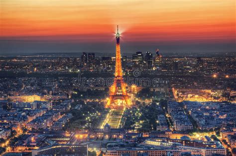Eiffel Tower Light Performance Show At Night Paris France Aerial