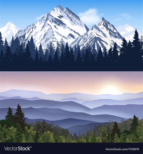 Landscape Of Mountains Banners Royalty Free Vector Image