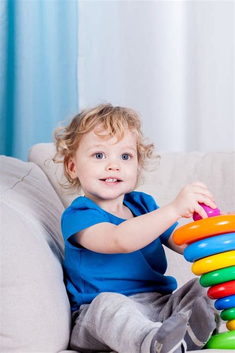 Happy Little Boy Plays With Blocks Stock Image Image Of Small Happy