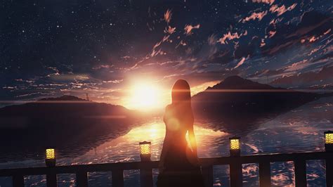 1373889 Anime Girl Silhouette Sunset Scenery Anime Art 4k