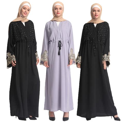Muslim Women Maxi Robe Abaya Long Dress Sequins Lace Patchwork Jilbab