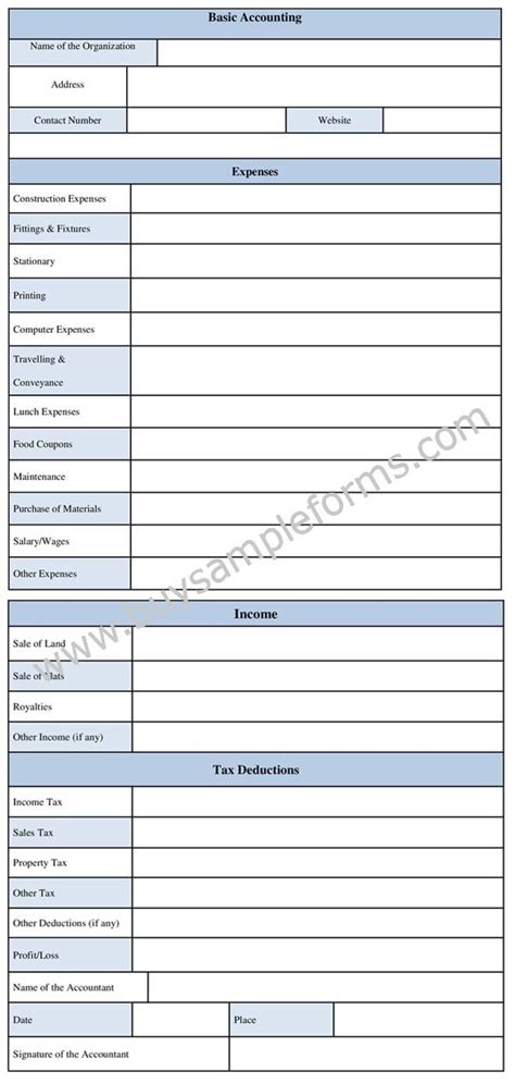 Printable Basic Accounting Form Template For Small Business